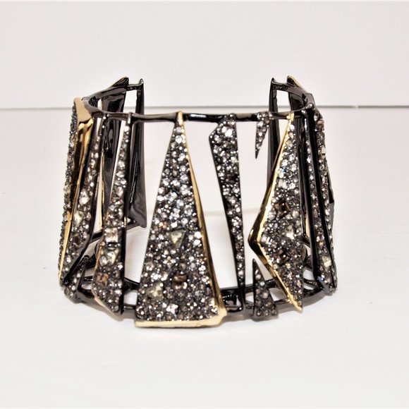 Two-tone Crystal Encrusted Origami Cuff Bangle - Picture 2 of 6